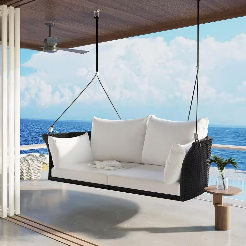 Colson Double Seater Hanging Swing Without Stand For Balcony , Garden Swing (Black + White)