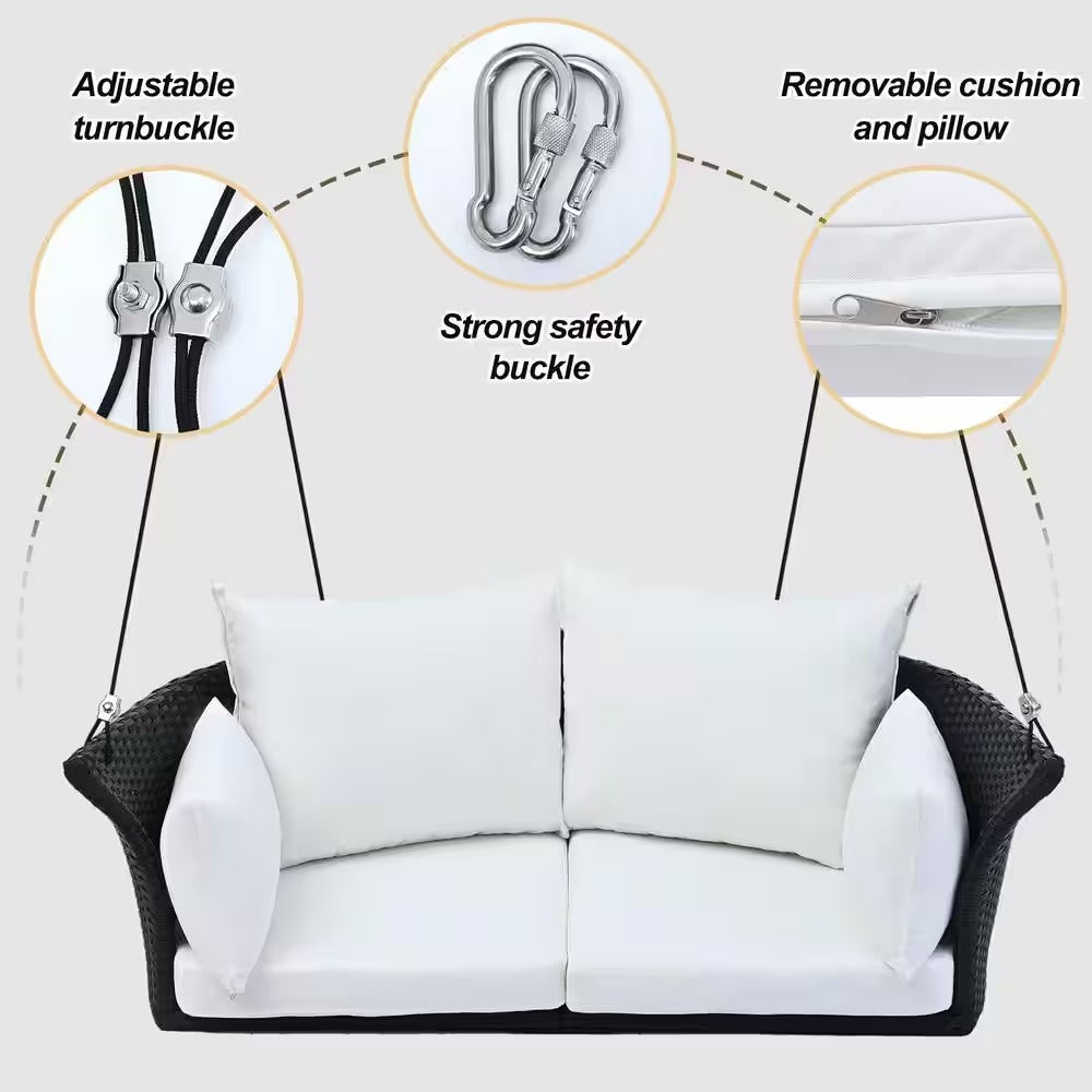 Colson Double Seater Hanging Swing Without Stand For Balcony , Garden Swing (Black + White)