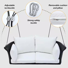 Colson Double Seater Hanging Swing Without Stand For Balcony , Garden Swing (Black + White)