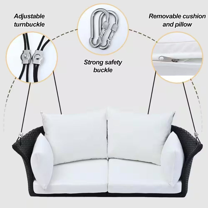 Colson Double Seater Hanging Swing Without Stand For Balcony , Garden Swing (Black + White)