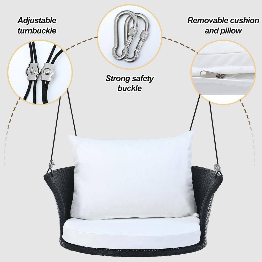 Lice Single Seater Hanging Swing Without Stand For Balcony , Garden Swing (Black + White)