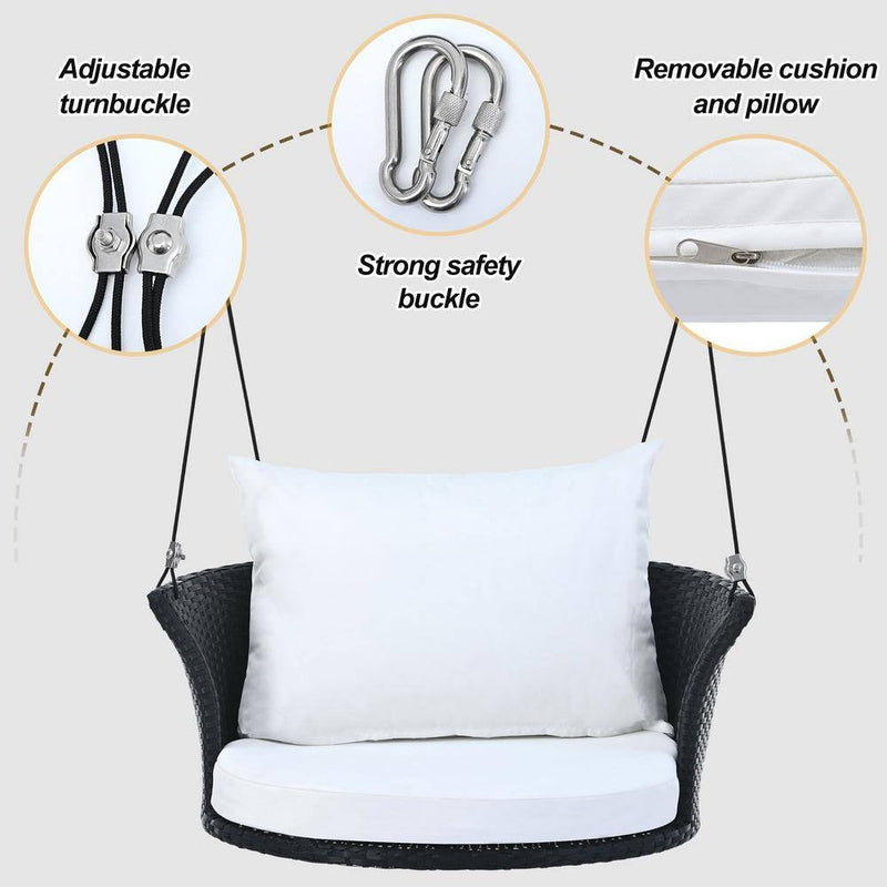 Lice Single Seater Hanging Swing Without Stand For Balcony , Garden Swing (Black + White)