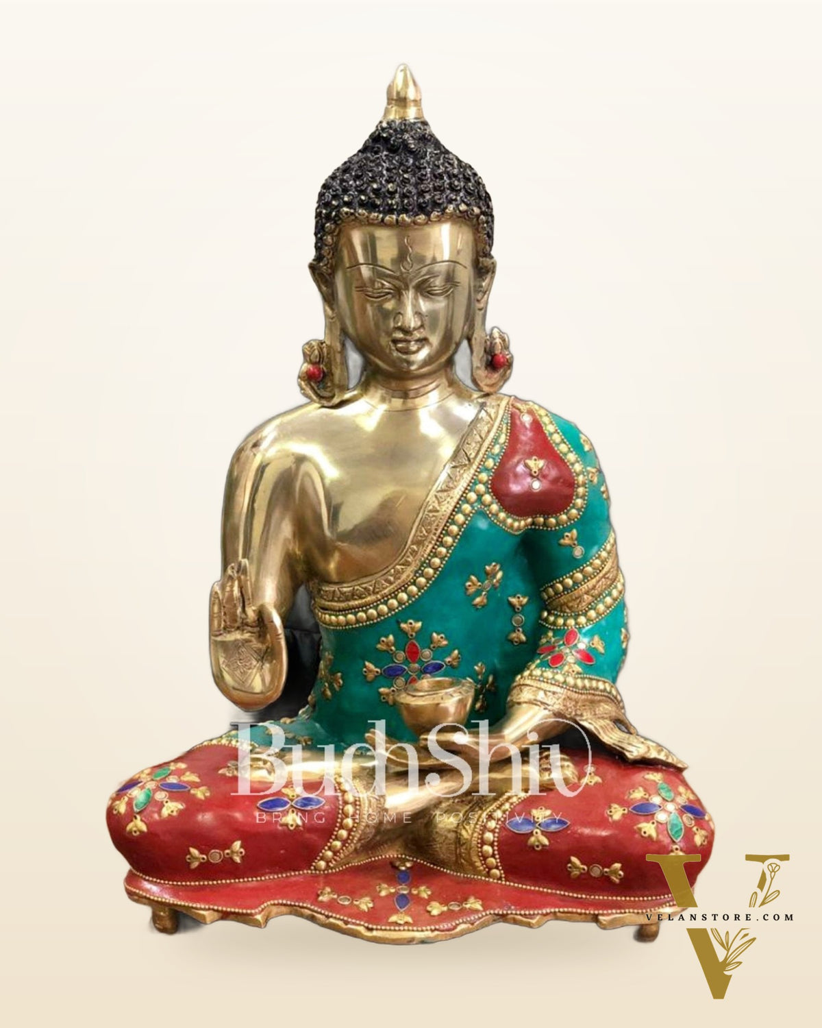 Positive Blessing Buddha Statue in Pure Brass with Abhaya Mudra 16 inch