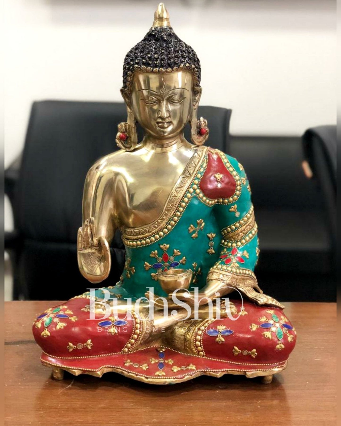 Positive Blessing Buddha Statue in Pure Brass with Abhaya Mudra 16 inch