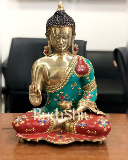 Positive Blessing Buddha Statue in Pure Brass with Abhaya Mudra 16 inch