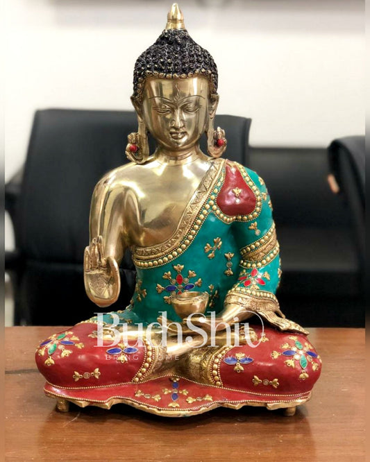 Positive Blessing Buddha Statue in Pure Brass with Abhaya Mudra 16 inch