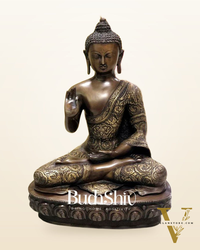 Positivity Personified: Engraved Pure Brass Buddha Statue 22 inch