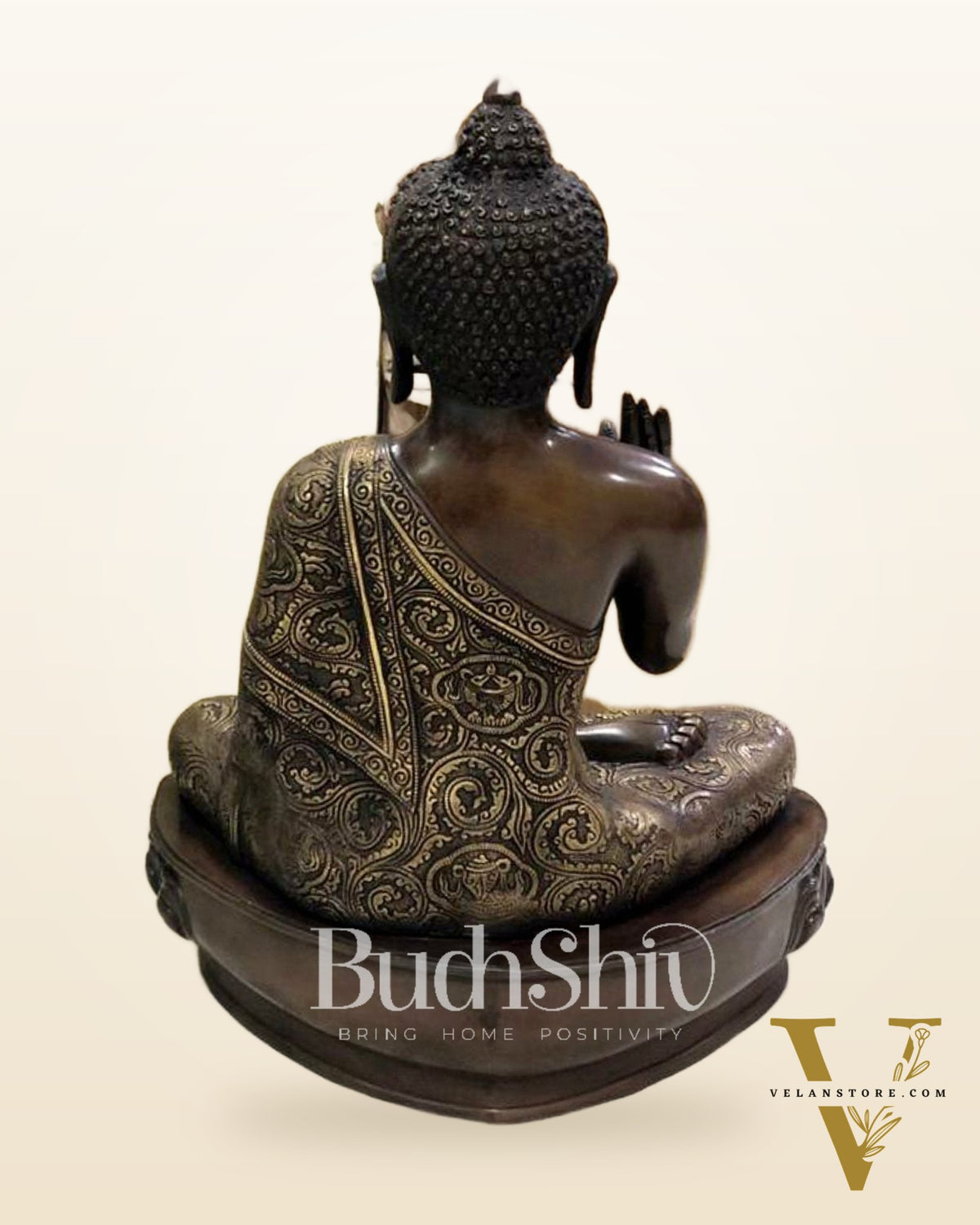 Positivity Personified: Engraved Pure Brass Buddha Statue 22 inch
