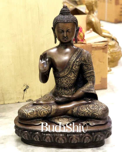 Positivity Personified: Engraved Pure Brass Buddha Statue 22 inch