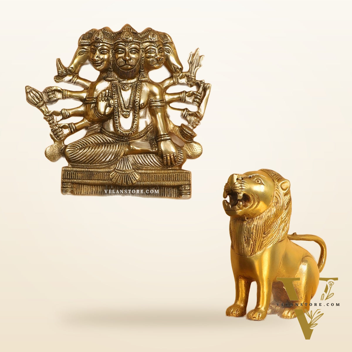 Powerful Panchmukhi Hanuman Brass Wall Hanging | Auspicious & Ward off Evil | 8"