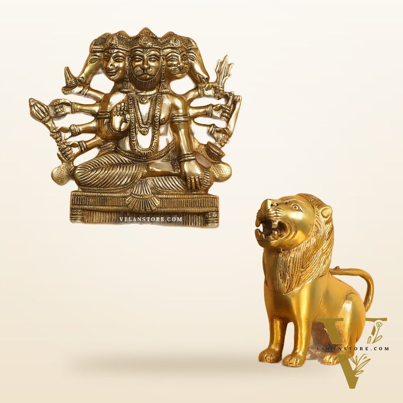 Powerful Panchmukhi Hanuman Brass Wall Hanging | Auspicious & Ward off Evil | 8"