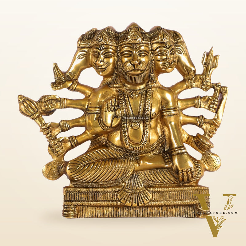 Powerful Panchmukhi Hanuman Brass Wall Hanging | Auspicious & Ward off Evil | 8"