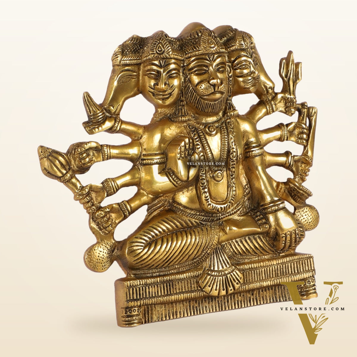 Powerful Panchmukhi Hanuman Brass Wall Hanging | Auspicious & Ward off Evil | 8"