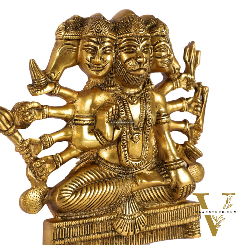 Powerful Panchmukhi Hanuman Brass Wall Hanging | Auspicious & Ward off Evil | 8"