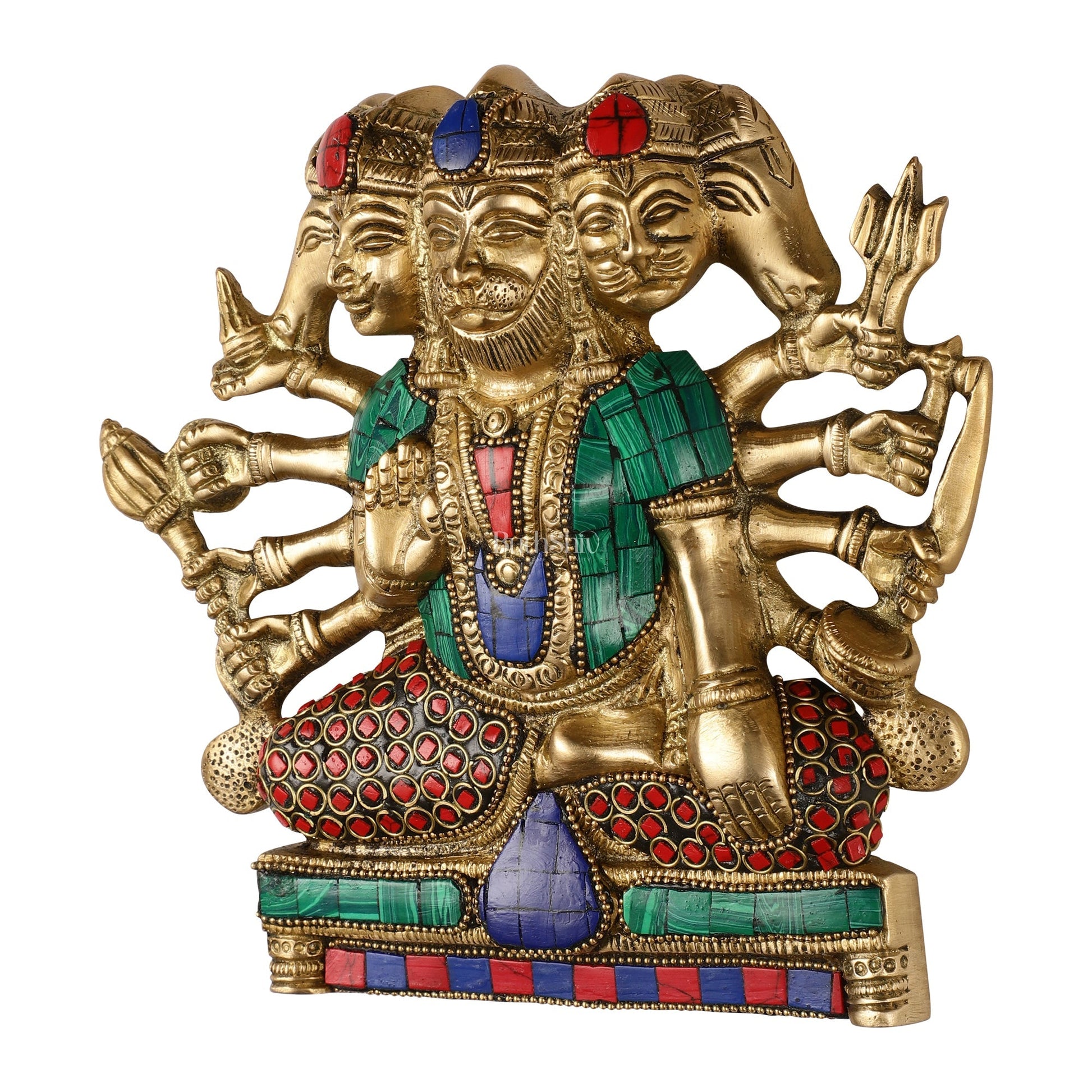 Powerful Panchmukhi Hanuman Brass Wall Hanging | Auspicious & Ward off Evil | 8" with stonework