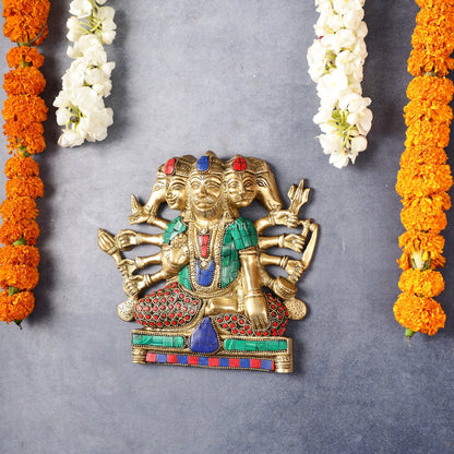 Powerful Panchmukhi Hanuman Brass Wall Hanging | Auspicious & Ward off Evil | 8" with stonework