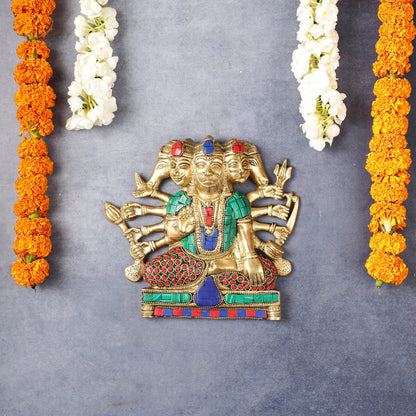 Powerful Panchmukhi Hanuman Brass Wall Hanging | Auspicious & Ward off Evil | 8" with stonework