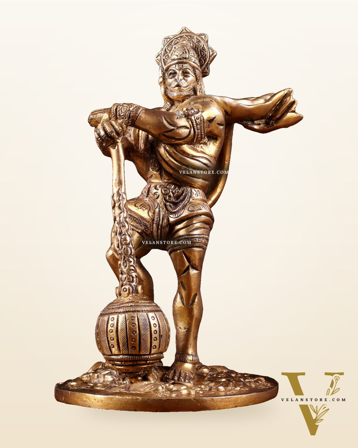 Powerful Standing Hanuman Brass Idol - 7.5" Height, Superfine Craftsmanship