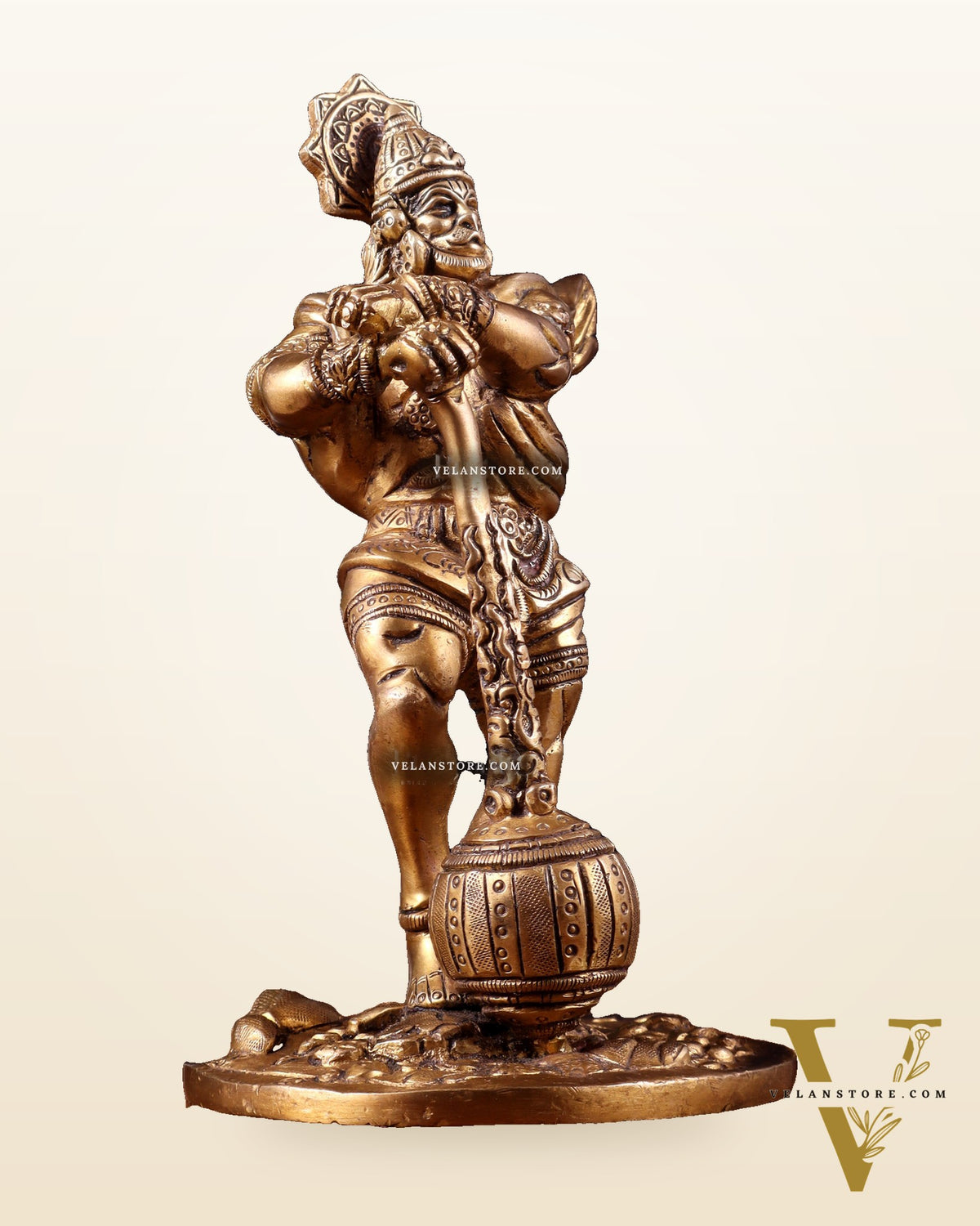 Powerful Standing Hanuman Brass Idol - 7.5" Height, Superfine Craftsmanship