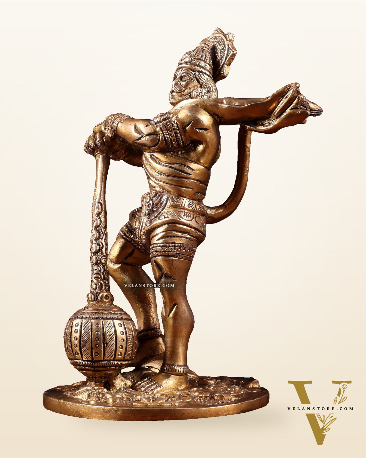 Powerful Standing Hanuman Brass Idol - 7.5" Height, Superfine Craftsmanship