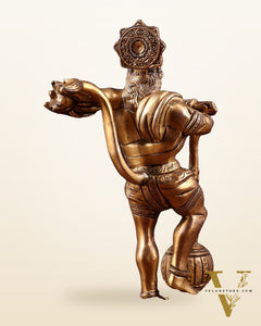 Powerful Standing Hanuman Brass Idol - 7.5" Height, Superfine Craftsmanship