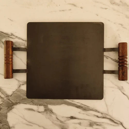 Pure Iron Tawa Square with Wooden Handle/ Pre-Seasoned No chemical Coating