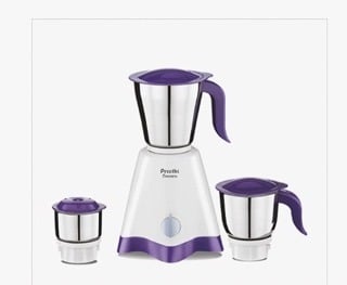 Preethi Crown MG-205 Mixer Grinder, 500 watt, White/Purple, 3 Jars with 5 yr Motor Warranty & Lifelong Free Service, Stainless Steel