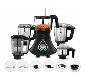 Preethi Zodiac Cosmo MG236 Mixer Grinder 750 watt with 5 Jars Includes Super Extractor juicer Jar &amp; Master Chef + Food Processor Jar, Black