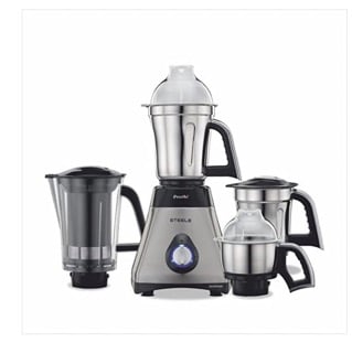 Preethi Steel Supreme MG-208 mixer grinder, 750 watt (Silver/ Black), 4 jars - Super Extractor juicer Jar, Vega W5 motor with 5yr Warranty & Lifelong Free Service