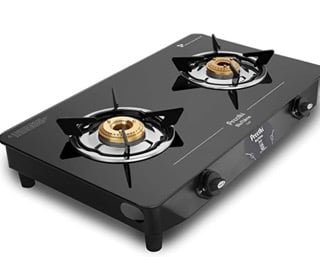 Preethi - GTS123 Zeal Glass top 2 Burner Gas Stove, Manual Ignition, Black