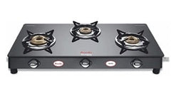 Preethi Blu Flame Sparkle Glass top 3 Burner Gas Stove, Manual Ignition, Black ((ISI Certified), GTS 104-1