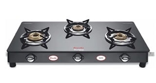 Preethi Blu Flame Sparkle Glass top 3 Burner Gas Stove, Manual Ignition, Black ((ISI Certified), GTS 104-1