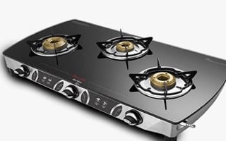 Preethi Blu Flame Blaze Glass top 3 Burner Gas Stove, Manual Ignition, Black (ISI Certified), GTS 117