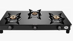 Preethi Bluflame Sparkle Power Duo 3 Burner Glass top Gas Stove with Power Burner and Swirl flame technology, saves gas and cooks faster, Manual Ignition, Black-1