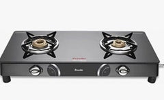 Preethi Blu Flame Gleam Glass Top 2-Burner Manual Gas Stove (Black) (ISI Certified), GTS102-1
