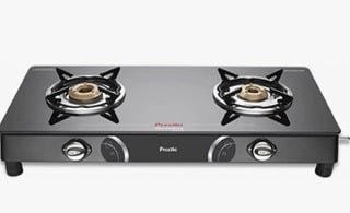 Preethi Blu Flame Gleam Glass Top 2-Burner Manual Gas Stove (Black) (ISI Certified), GTS102