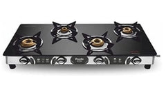 Preethi Blu-Flame Stainless Steel Jumbo Max Glass Top LPG Gas Stove with 4 Burner (Multicolour) (ISI Certified), Standard, GTS 118-1