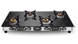 Preethi Blu-Flame Stainless Steel Jumbo Max Glass Top LPG Gas Stove with 4 Burner (Multicolour) (ISI Certified), Standard, GTS 118-1