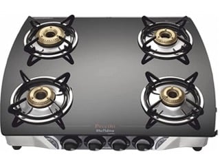 Preethi Blu Flame Jumbo Glass top 4 Burner Gas Stove, Manual Ignition, Black