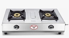 Preethi Elda Stainless Steel 2-Burner Glass Gas Stove (Silver, Manual)-1