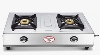 Preethi Elda Stainless Steel 2-Burner Glass Gas Stove (Silver, Manual)