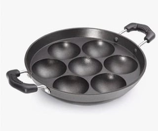 PREMIER Induction Base Non Stick Paniyaram Pan, Black, 7 inches with Spatula and scrubber-1