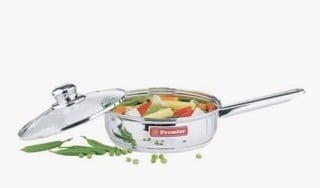Premier Stainless Steel Induction Friendly Frying Pan 24cm with Glass Lid