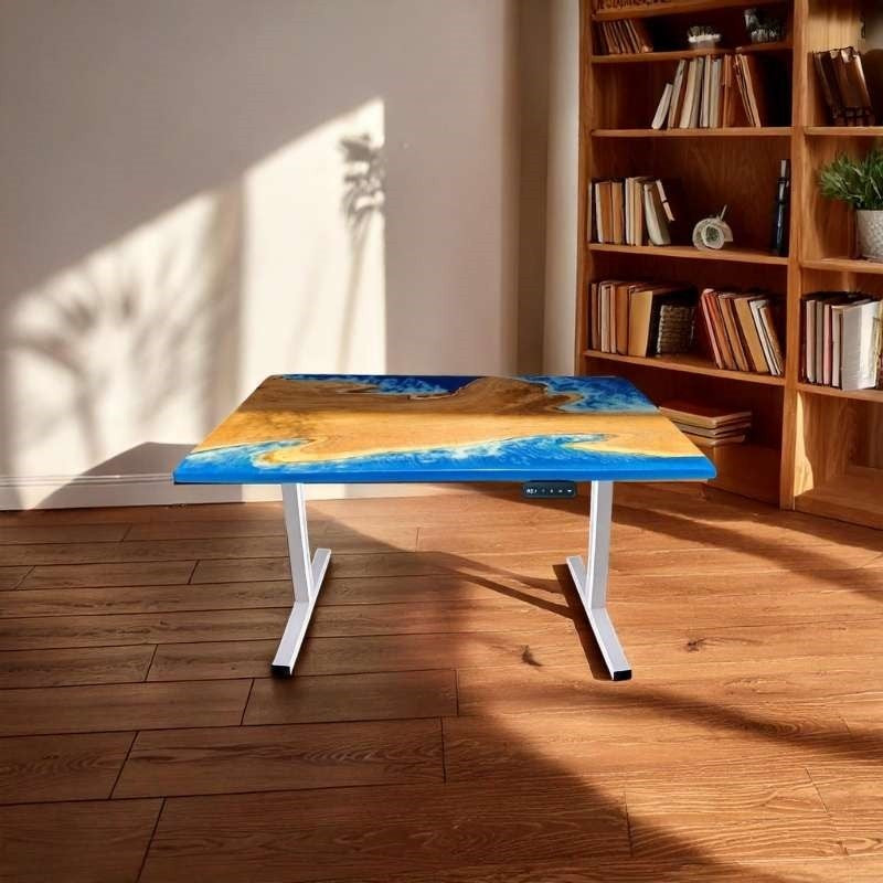 ImperiumX blue beach island standing desk with white legs - 4FT x 2FT