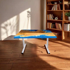 ImperiumX blue beach island standing desk with white legs - 4FT x 2FT