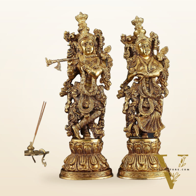 Premium Brass Radha Krishna Idol Set – 21" Height, Antique Glossy Finish