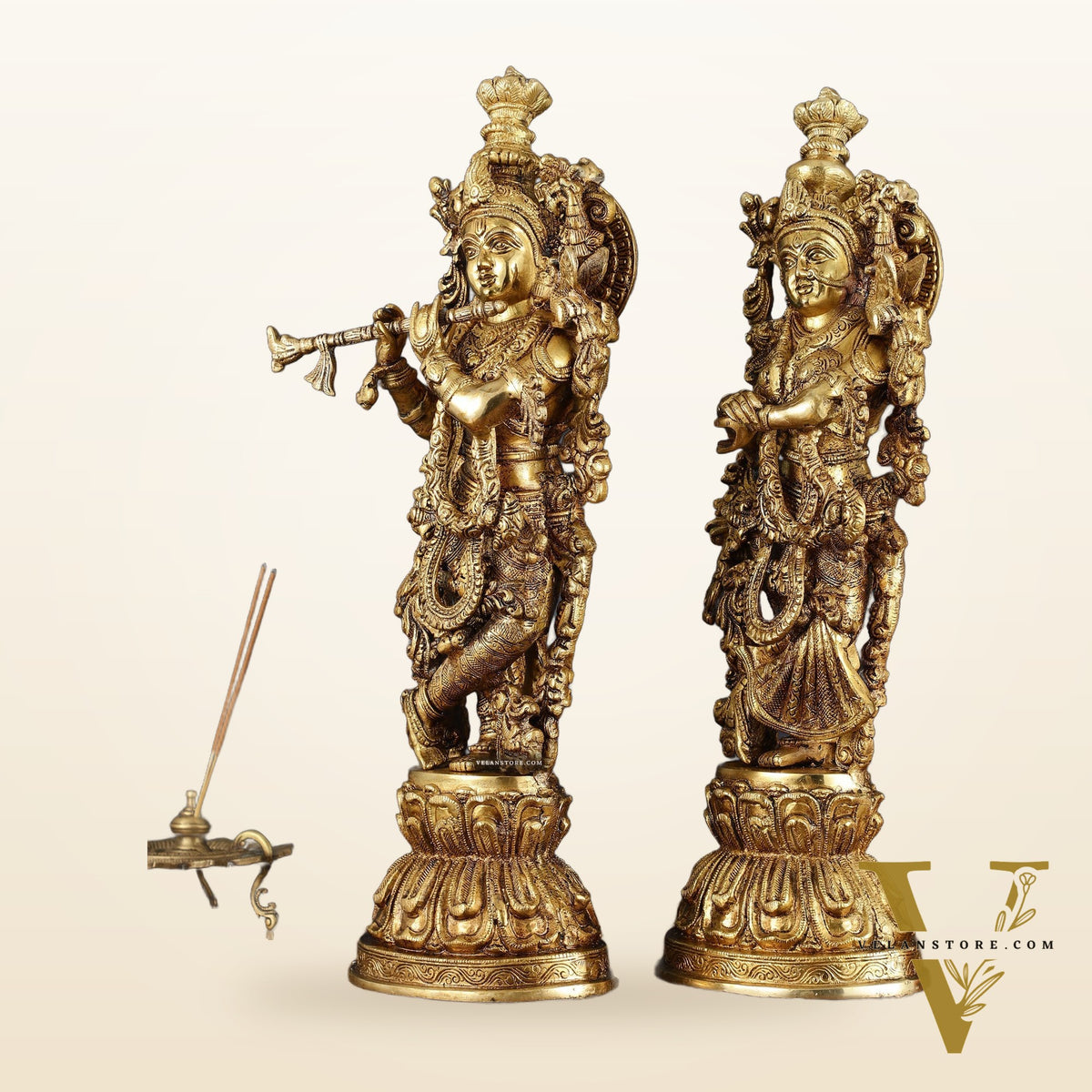 Premium Brass Radha Krishna Idol Set – 21" Height, Antique Glossy Finish