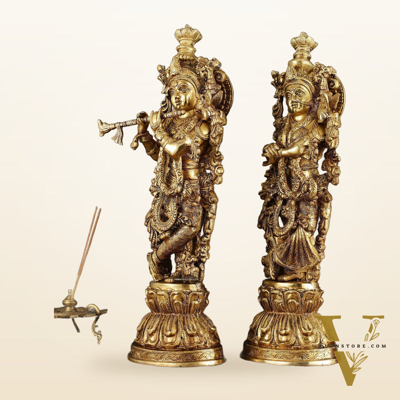 Premium Brass Radha Krishna Idol Set – 21" Height, Antique Glossy Finish