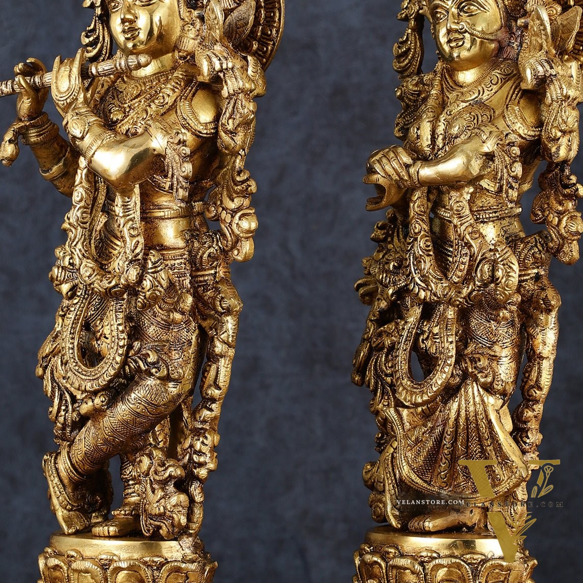 Premium Brass Radha Krishna Idol Set – 21" Height, Antique Glossy Finish