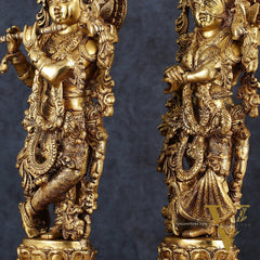 Premium Brass Radha Krishna Idol Set – 21" Height, Antique Glossy Finish
